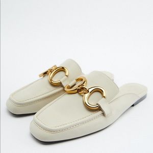 Zara Slide in Buckle Loafers Off White Size 40